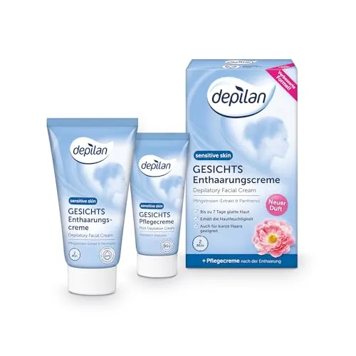 depilan Sensitive Skin Gesichtsenthaarungscreme - Effektive Gesichtsenthaarungscreme von Depilan für empfindliche Haut. Entfernt sanft unerwünschte Haare und hinterlässt einen angenehmen Duft. Ideal für eine einfache Anwendung vor dem Schlafengehen.