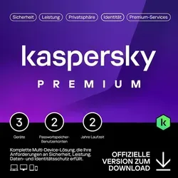 Kaspersky Premium 2024/2025 - 3 Geräte, 2 Jahre Download - Security-Suiten mit umfassendem Schutz für Ihre Familie, ausgezeichnet als 'Produkt des Jahres' für herausragende Malware-Erkennung und Identitätsschutz.