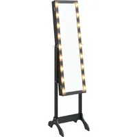 vidaXL Standspiegel mit LED - Schwarz, 34x37x146 cm - Eleganter Standspiegel mit LED-Beleuchtung, ideal für Flur oder Schlafzimmer. Bietet zusätzlich Stauraum und sorgt für eine klare Spiegelung.