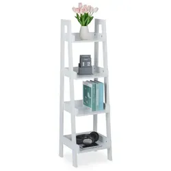 Standregal Weiß 4 Ebenen Leiterregal - Regal für Wohnzimmer mit 4 Stufen, platzsparend und modern im Design, ideal zur stilvollen Aufbewahrung von Büchern und Deko.