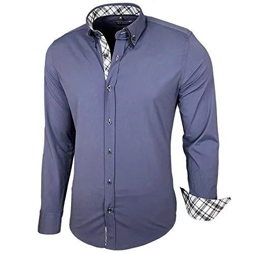 Baxboy Herren Hemd Karohemd Kariert Hemden Freizeit Business Party Bügelleicht Button-down Shirt B-507, Farbe:Anthrazit, Größe:3XL