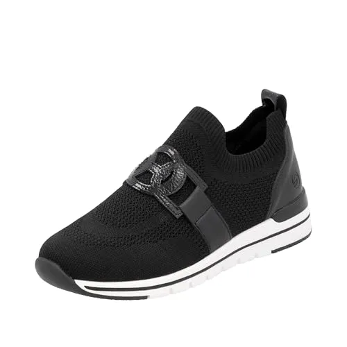 Remonte Slipper Schwarz - Komfortable Damen Sneaker in Größe 38 - Komfort Slipper in modischem Schwarz, ideal für große Füße. Mit elastischem Einstieg für einfaches An- und Ausziehen sowie herausnehmbaren Einlegesohlen für optimalen Tragekomfort.