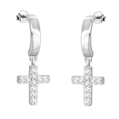 SOFIA MILANI - Damen Ohrringe 925 Silber - mit Zirkonia Stein - Klein mit Kreuz Anhänger Creolen - 20797