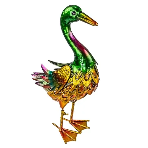 kamelshopping Gartenfiguren aus Metall für den Garten, Moderne Deko-Figuren, handbemalt mit Rostschutz-Lackierung, für außen, witterungsbeständig (Ente – ca. 34,5 cm hoch)