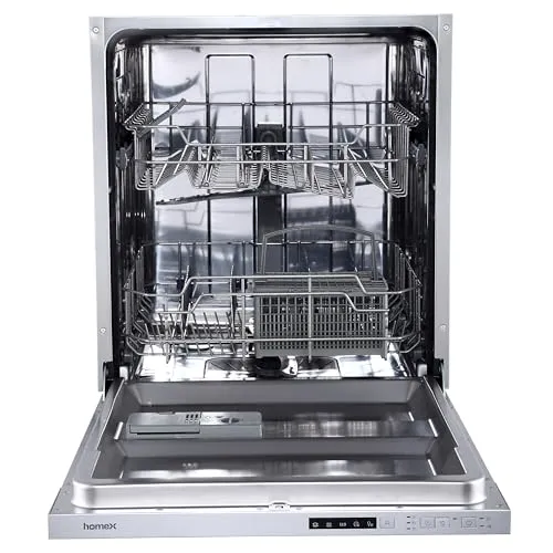 homeX vollintegrierbarer Geschirrspüler GSEV6014AE - Geschirrspüler, 14 Maßgedecke, 11 l Wasserverbrauch, leise mit nur 49 dB, ideal für moderne Küchen mit Aquastop-Schutz.