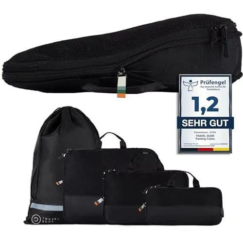 TRAVEL DUDE Kofferorganizer aus recycelten Plastikflaschen - Kofferorganizer (4-tlg.) aus nachhaltigen Materialien, ultraleicht mit Kompression und Nassfach – ideal für umweltbewusste Reisende.