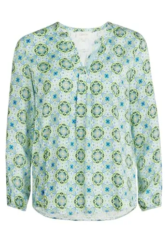 Cartoon Damen Blusenshirt mit Muster 36, Grün/Blau - Stylisches Cartoon Blusenshirt für Damen – figurumspielender Schnitt, V-Ausschnitt und moderne Bänder. Vielseitig kombinierbar für einen lässigen Look im Alltag.
