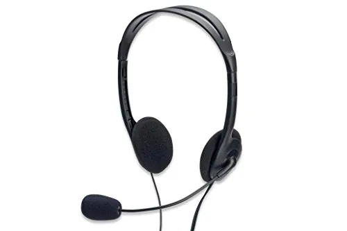 Ednet Stereo PC Headset Lautstärkeregler, 3,5mm Stereostecker, Kopfhörer: 20Hz-20kHz, Mikro: 30Hz-16kHz Kabellänge 1,8m, schwarz