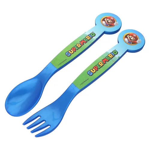 SET MIT 2 KINDERBESTECKEN. HERGESTELLT AUS BPA-FREIEM KUNSTSTOFF | SUPER MARIO, Einfarbig