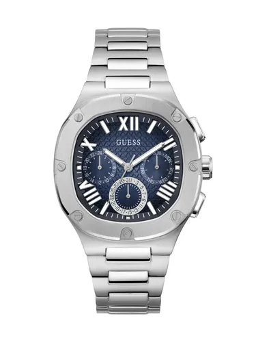 GUESS Watch GW0572G1 - Armbanduhr für Herren mit elegantem Silber Edelstahlband und stylischem blauen Zifferblatt. Ideal für jeden Anlass, wasserdicht bis 5 bar und wird in einer hochwertigen Geschenkbox geliefert.