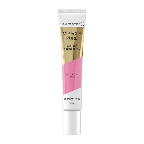 Max Factor Miracle Pure Cream Blush, hautverbessernder Blush mit Hyaluronsäure und Squalan, der 24H feuchtigkeitsspendet, sowie eine vegane und hochpigmentierte Formel hat, Fb. 01 Radiant Rose