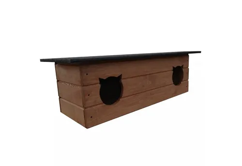 QLS Tierhaus für 2 Katzen 110x40 cm - Doppeltes Katzenhaus für Outdoor, winterfest und isoliert aus hochwertigem Holz. Ideal für zwei Katzen, bietet Schutz und Wärme bei jedem Wetter.
