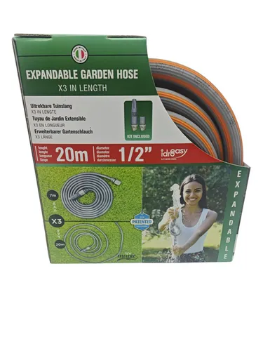 Flexischlauch Dehnbarer Gartenschlauch 7 bis 20 Meter - Gartenschlauch mit flexibler Ausdehnung von 7 bis 20 Metern, ideal für müheloses Bewässern und Platzersparnis. Inklusive Bewässerungsbrause.