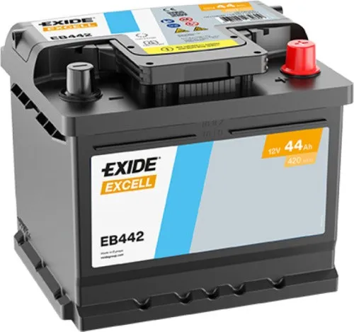 Exide EB442 Excell 12V 44Ah Autobatterie - Hochleistungs-Autobatterie mit 420A Startstrom, ideal für zuverlässige Motorstarts und lange Lebensdauer.