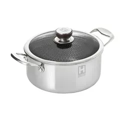Hensslers Kochtopf, silber, Edelstahl Ø: 20 cm - Hochwertiger Edelstahl-Kochtopf mit Wabenstruktur, hitzebeständig bis 230 Grad und Glasdeckel. Perfekt für präzises Kochen und langlebige Nutzung.