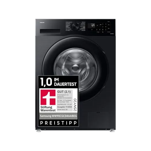 SAMSUNG WW90CGC04AABEG Waschmaschine - Energieeffiziente 9 kg Frontlader Waschmaschine mit 1400 U/Min und WiFi-Funktion für smartes Waschen.