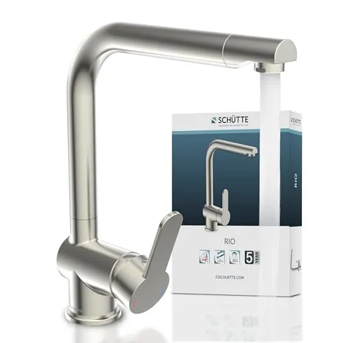 Schütte 79826 RIO Küchenarmatur - Edelstahloptik, hoher schwenkbarer Auslauf für optimale Flexibilität in der Küche