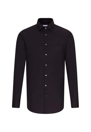 Seidensticker Herren Regular Bügelfrei Kent Langarm Business Shirt, Schwarz, 39 EU - Herrenhemden – Bügelfrei und knitterfrei für einen stets gepflegten Look, ideal für Business und Freizeit, mit hochwertigem Baumwollmaterial für hohen Tragekomfort.
