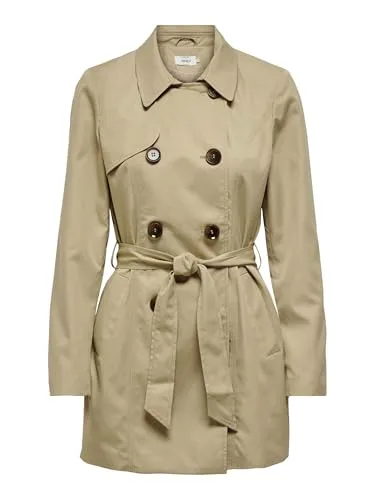 ONLVALERIE Trenchcoat OTW NOOS - Damen-Mantel für die Übergangszeit, oberschenkellang mit Gürtel, klassischer Reverskragen und leicht gefüttert – ideal für stilvolle Outfits.