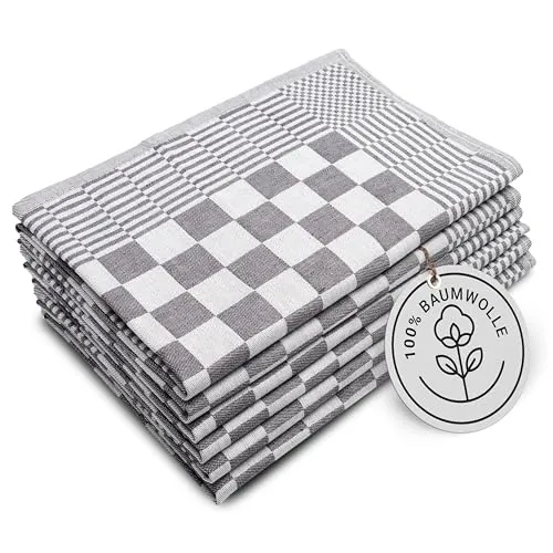 ZOLLNER 6er Set Geschirrtücher Baumwolle in 65x65 cm - extrem saugstarke und robuste Küchentücher - waschbar bis 60°C – in grau kariert - Gastronomiequalität - Oeko Tex® Zertifiziert