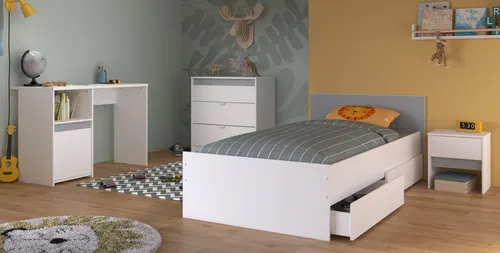 Parisot Jugendzimmer-Set Pirouette – Komplett-Set 4-teilig in Weiß mit Grau oder Rosa - Modernes Kinderzimmer-Set "Pirouette" in Weiß mit abnehmbaren Akzenten in Grau oder Rosa. Das 4-teilige Set bietet viel Stauraum und pflegeleichte Oberflächen – ideal für funktionale und stilvolle Räume.
