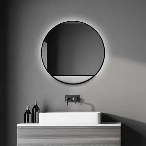 LED-Lichtspiegel TALOS - Rund, Schwarz Matt, Ø 60 cm - Spiegel mit indirekter LED-Beleuchtung, ideal für Bad und Wohnraum. Robustes, pflegeleichtes Glas mit authentischem Spiegelbild und energiesparenden LEDs. Ein stilvolles Highlight für jeden Raum!