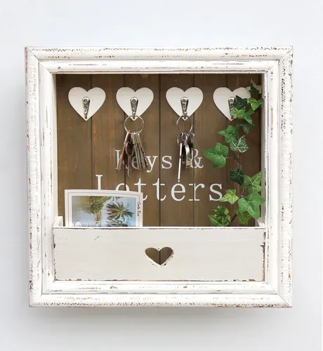 DanDiBo Schlüsselbrett Wandorganizer Vintage Holz 93857 - Schlüsselbrett im Shabby Chic Design mit praktischer Ablage, ideal für einen stilvollen Eingangsbereich und zur Organisation von Schlüsseln und Briefen.