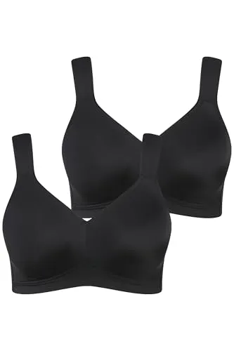 Ulla Popken Damen Mikrofaser-BH 2er Pack, Cup C, Schwarz - Klassische BHs für Damen, mit breitem, elastischem Unterbrustband für optimalen Halt und atmungsaktiver Mikrofaser-Qualität für hohen Tragekomfort.