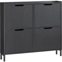 SoBuy Schuhschrank Schwarz – Eleganter Schuhkipper für Ordnung im Flur - Schuhschrank aus Holzwerkstoff und Metall, 4 Klappfächer für optimale Schuhaufbewahrung, nur 19 cm tief – ideal für kleine Eingangsbereiche.