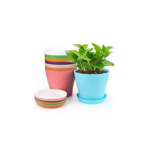 KINGLAKE 8 Stück 10cm Blumentöpfe Pflanztöpfe Klein, übertopf Pflanztopf Anzucht Plastik mit Untersetzer, Blumentopf kunststoff Set, Topf Kleine Flower Pot für Pflanzen Kakteen Sukkulenten-Bunt