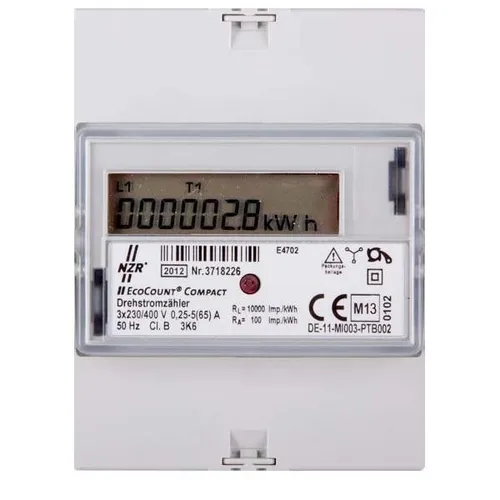 NZR 33220416 EcoCount Drehstromzähler - Drehstromzähler mit MID-Zulassung, 1-Tarif, kompakte Bauform und 7-stellige LC-Anzeige für präzise Energieverbrauchsmessung.