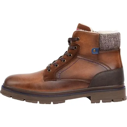 Nebulus Herren Winterstiefel LEVI – Warme, praktische Übergangsschuhe in hellbraun_blau, Größe 47 - Hochwertige Winterstiefel in Leder-Optik mit angenehm warmem Kunstfell-Futter. Ideal für Wanderungen und Alltag – vereinen Schutz, Komfort und Stil.
