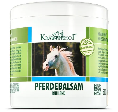Kräuterhof Pferdebalsam Kühlend - Körperbalsam für müde Muskeln - Körpercremes mit kühlendem Effekt, ideal zur Linderung von Muskelkater und Verspannungen. Enthält wertvolle Kräuterextrakte wie Rosskastanie und Arnika für eine regenerierende Pflege nach dem Sport.