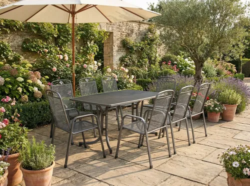 MFG Garten-Essgruppe Boulevard für 8 Personen - Metall in Anthrazit - Robuste Garten-Essgruppe für 8 Personen, ideal für gesellige Abende im Freien. Stilvolles Design in Anthrazit, perfekt für jeden Garten.