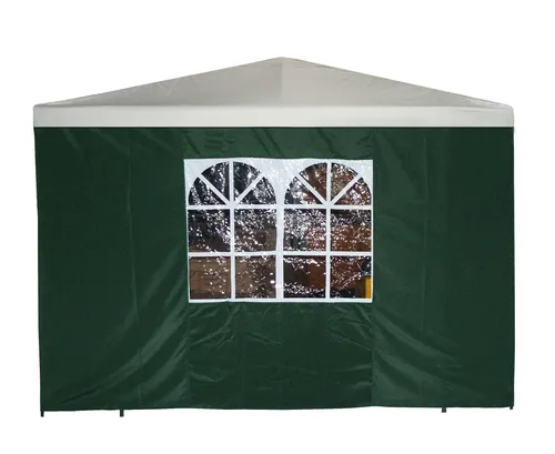 DEGAMO Pavillonseitenteil 3x1,9 Meter - Pavillon-Seitenteil aus grünem Polyestergewebe mit Fenster, ideal für Garten und Terrasse, einfach zu montieren mit Klettverschlüssen.