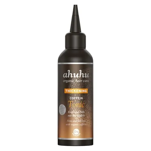 ahuhu THICKENING Coffein Tonic 100ml - Vitalisierendes Haartonikum mit Bio-Koffein - Haarwässer für alle Haartypen, stärkt das Haar von der Wurzel an und eignet sich auch bei Haarausfall, für mehr Volumen und bessere Kämmbarkeit.