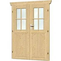 Doppelflügeltür SKANHOLZ, beige (natur) 117,5 x 179,5 cm - Zubehör für Gartenhäuser: Halbverglaste Doppeltür aus nordischer Fichte mit Echtglas-Scheiben und wahlweise montierbaren Sprossen, inklusive Beschlägen und 3 Schlüssel für Sicherheit.