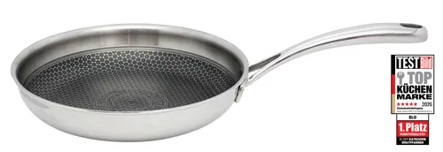 Elo Premium Bratpfanne "Relief Evolution", Ø 28cm - Edelstahl - Hochwertige Edelstahlpfanne mit innovativer Reliefstruktur für kratzfestes und fettfreies Braten. Ideal für alle Herdarten, langlebig und pflegeleicht. Genießen Sie krosses Anbraten bei maximaler Hitzebeständigkeit!