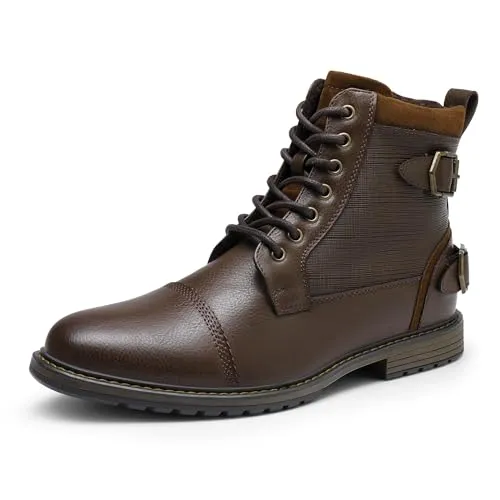 Bruno Marc Herren Motorrad Stiefel Motorradschuhe Herren Schnürstiefel Boots Kunstlederstiefel Chukka Boots Zipper Closure Biker Boots Herren,Size 47,Braun,Philly_10