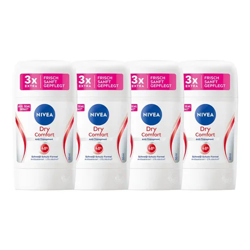 Nivea Dry Comfort Plus Anti Transpirant Deo Stick 50ml 4er Pack - Deodorant für alle Hauttypen, bietet langanhaltenden Schutz und ein frisches Gefühl den ganzen Tag über.