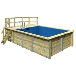 Karibu Aufstellpool Holzpool-Set rechteckig 582x353x124 cm - Swimmingpools, inklusive Bodens und ideal für sommerliche Badespaß im eigenen Garten