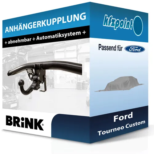 BRINK Anhängekupplung abnehmbar für Ford Tourneo Custom (06.2016-12.2023) - Hochwertige abnehmbare Anhängerkupplung von Brink für Ford Tourneo Custom, mit einer Anhängelast von 2800 kg und ohne Eintragung in Fahrzeugpapiere notwendig.