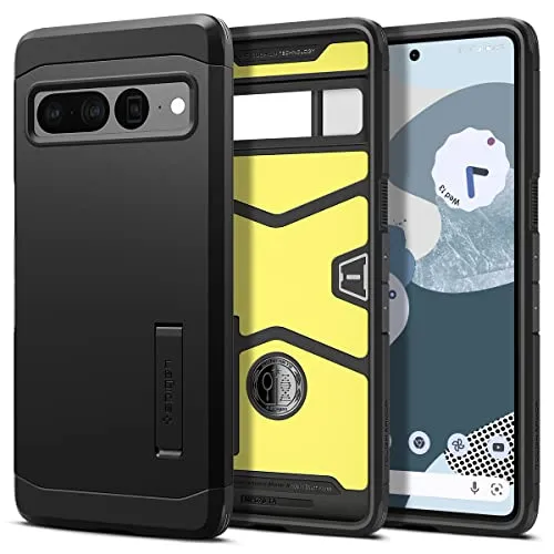 Spigen Tough Armor Hülle für Google Pixel 7 Pro - Schwarz - Standard Handyhüllen mit doppelschichtiger Konstruktion, integriertem Kickstand und optimalem Schutz durch Air Cushion Technologie.
