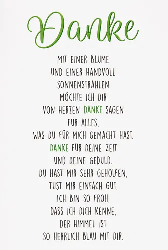 Danke Grusskarte mit Briefumschlag Dankesgedicht Danksagungskarte mit Spruch