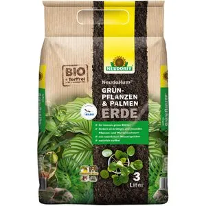 Blumenerde Neudorff NeudoHum Grünpflanzen- & Palmenerde, Bio, für Zimmerpflanzen & Palmen, torffrei, mit Dünger, 3 Liter
