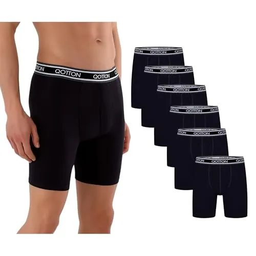 Qotton Langes Bein Boxershorts 6er Pack Schwarz für Herren - Bequeme Boxershorts aus hochwertiger Baumwolle mit perfekter Passform und elastischem Bund. Ideal für jeden Tag, ob beim Sport oder Entspannen – für maximalen Tragekomfort ohne störende Etiketten.