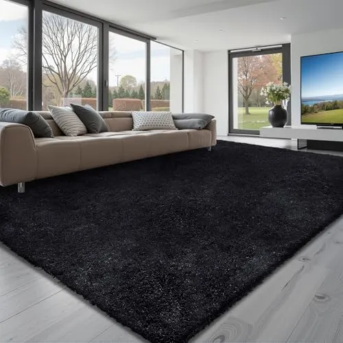VEVOR Hochflor Teppich 3048x2438mm – Flauschiger Shaggy Teppich in Schwarz - Hochflor Teppich für Wohnzimmer, mit einer Florhöhe von 35 mm, sorgt für ein gemütliches Ambiente. Ideal für jeden Raum, robust und pflegeleicht.