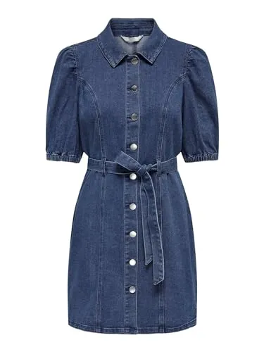 ONLY Jeanskleid ONLVIBBE SS BELT DNM DRESS NOOS - Modisches Denim-Kleid - Kleider aus 98% Baumwolle mit Stretch-Anteil für perfekten Tragekomfort. Ideal für jeden Anlass, pflegeleicht und stylisch in Medium Blue Denim.
