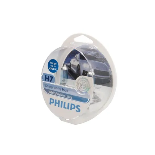 Philips Halogen WhiteVision ultra H7 - Doppelset Scheinwerferlampe, 4.200K Xenon-Effekt für bis zu 60 % mehr Sicht und sicheres Fahren