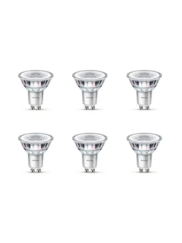 Philips LED Classic Lampe GU10 6er Pack - Neutralweiß 4000K - Energieeffiziente LED-Lampe im 6er Pack mit GU10 Sockel. Ideal für vielseitige Beleuchtung und lange Lebensdauer von bis zu 15.000 Stunden.